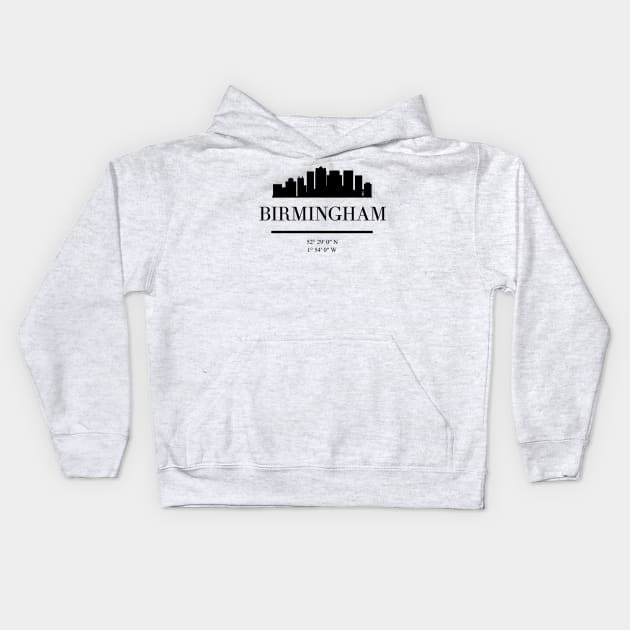 BIRMINGHAM ENGLAND BLACK SILHOUETTE SKYLINE ART Kids Hoodie by deificusArt